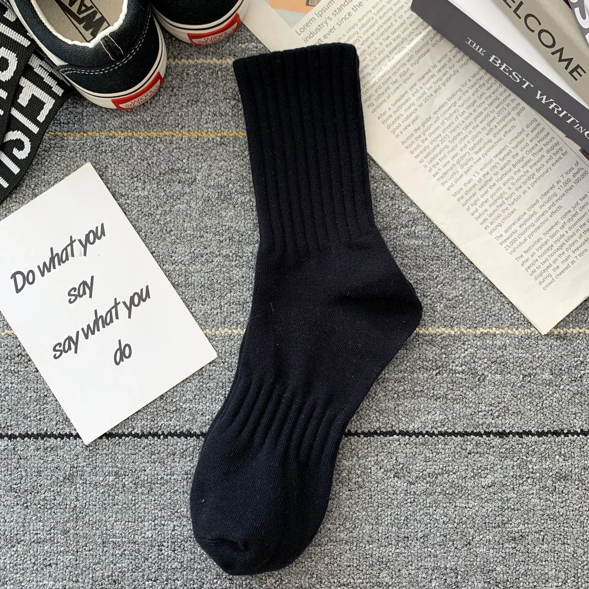 5 Pairs Men's High Rubber Band Waist Couple Mid Tube Sports Solid Socks Spring/Summer Basketball Socks Four Seasons