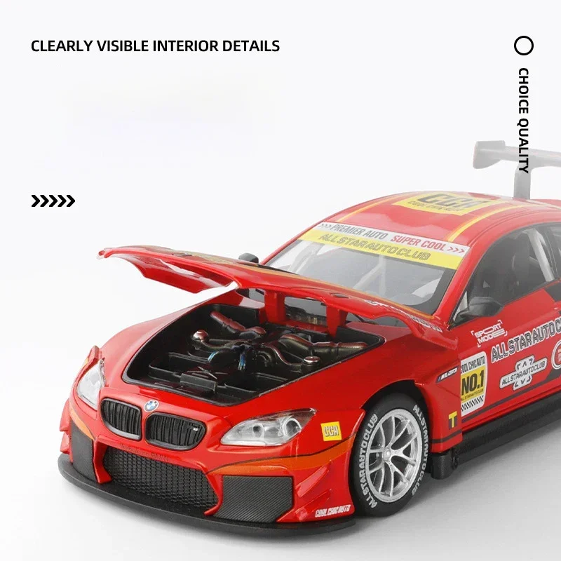 1:24 BMW M6 GT3 M4 BMW CSL Z4 Alloy Die Cast Toy Car Model Sound and Light Pull Back Children\'s Toy Collectibles Birthday gift