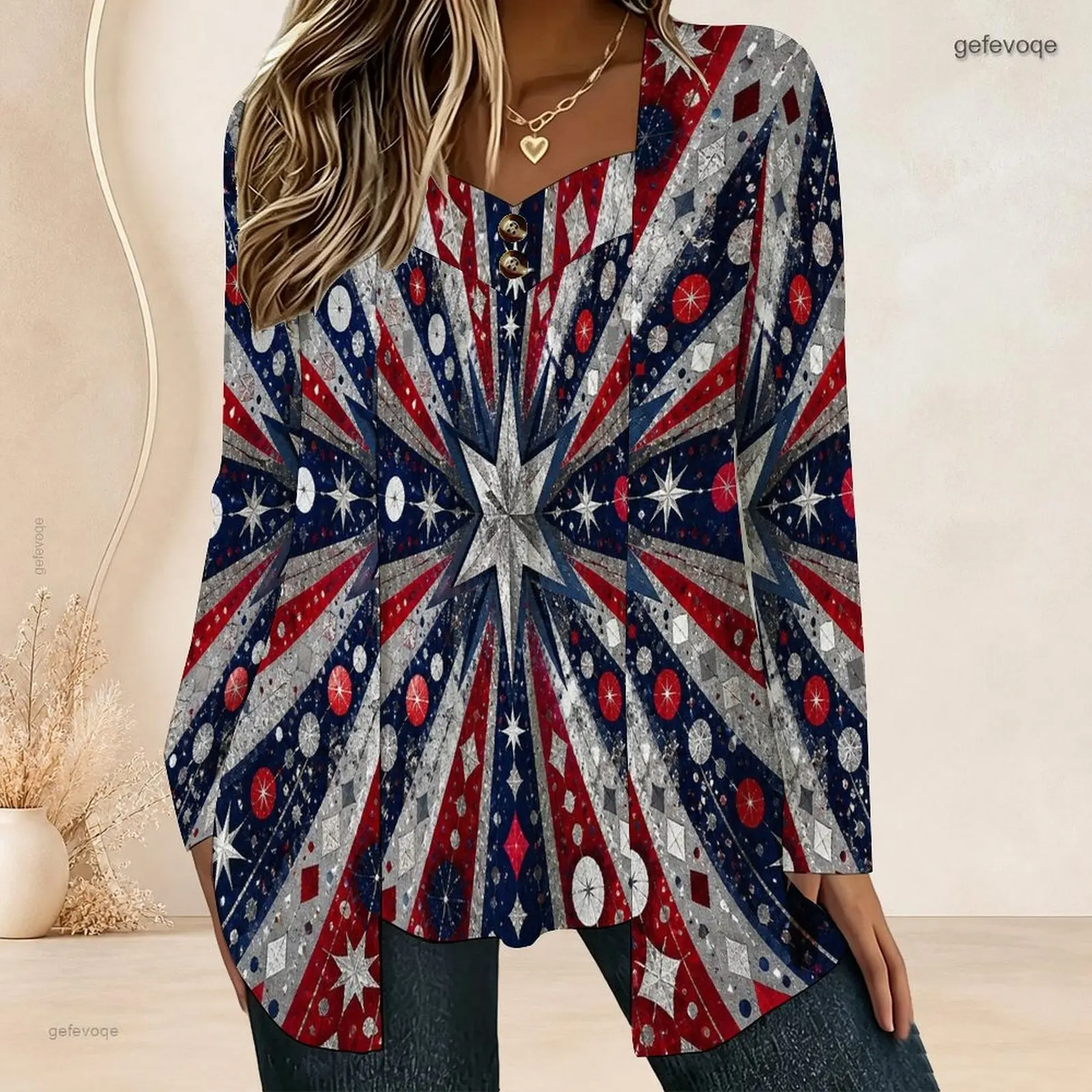 Women Fake Two Piece Long Sleeve Blouse Open Cardigan With Cami Top V Neck Button Detail Pleated Front Loose Tunic Oversize