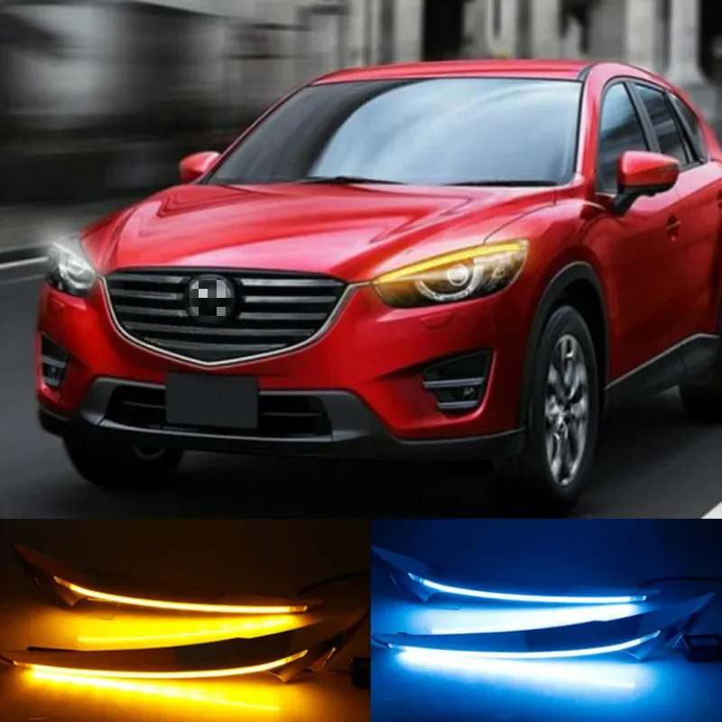 1Pair DRL For Mazda cx-5 cx5 2012 2013 2014 2015 2016 led daytime running light turn signal yellow 12V fog lamp