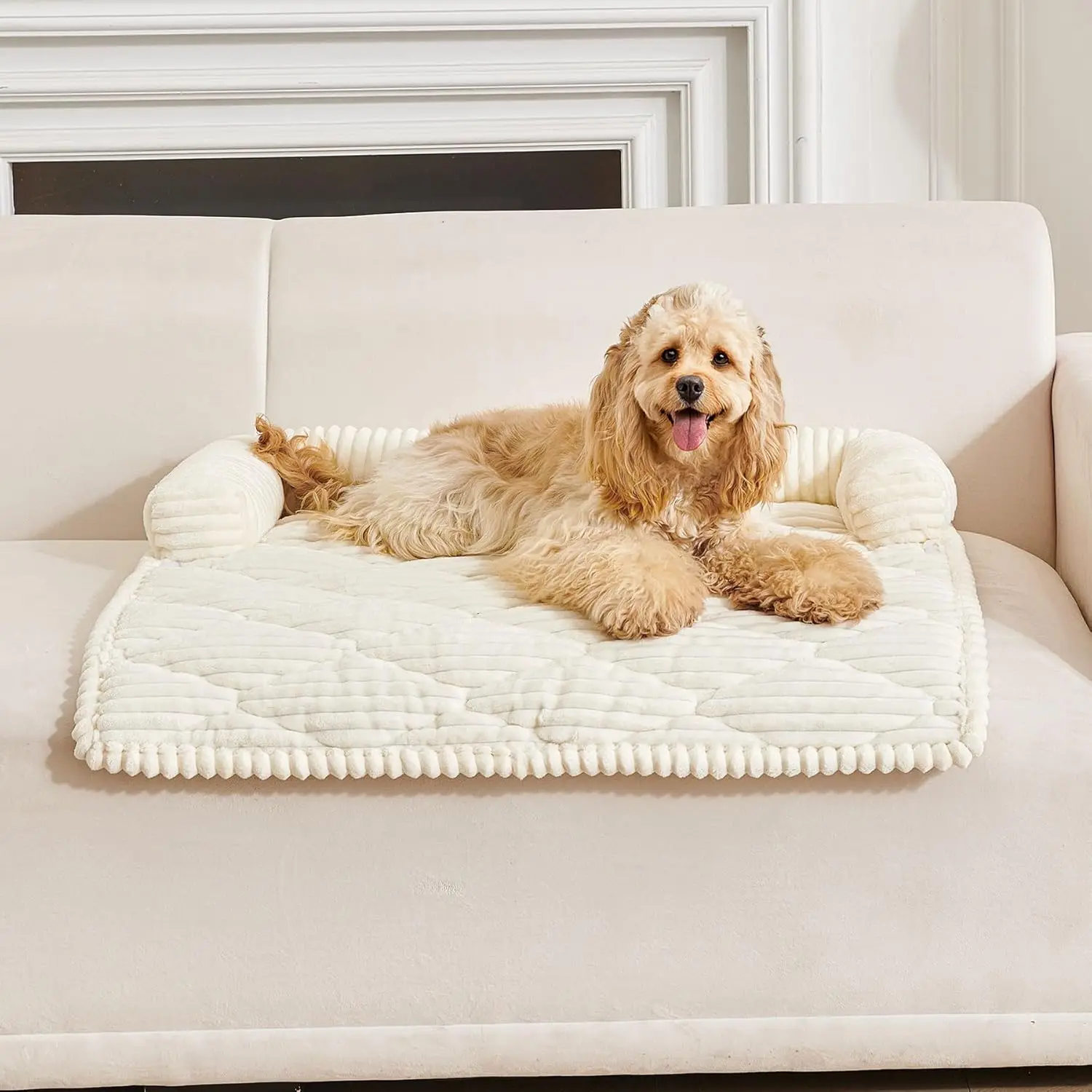 

Кровать-софа для средних собак, нескользящий моющийся чехол-протектор для дивана, мягкий толстый всесезонный коврик для собак и кошек, цвет: молочно-белый
