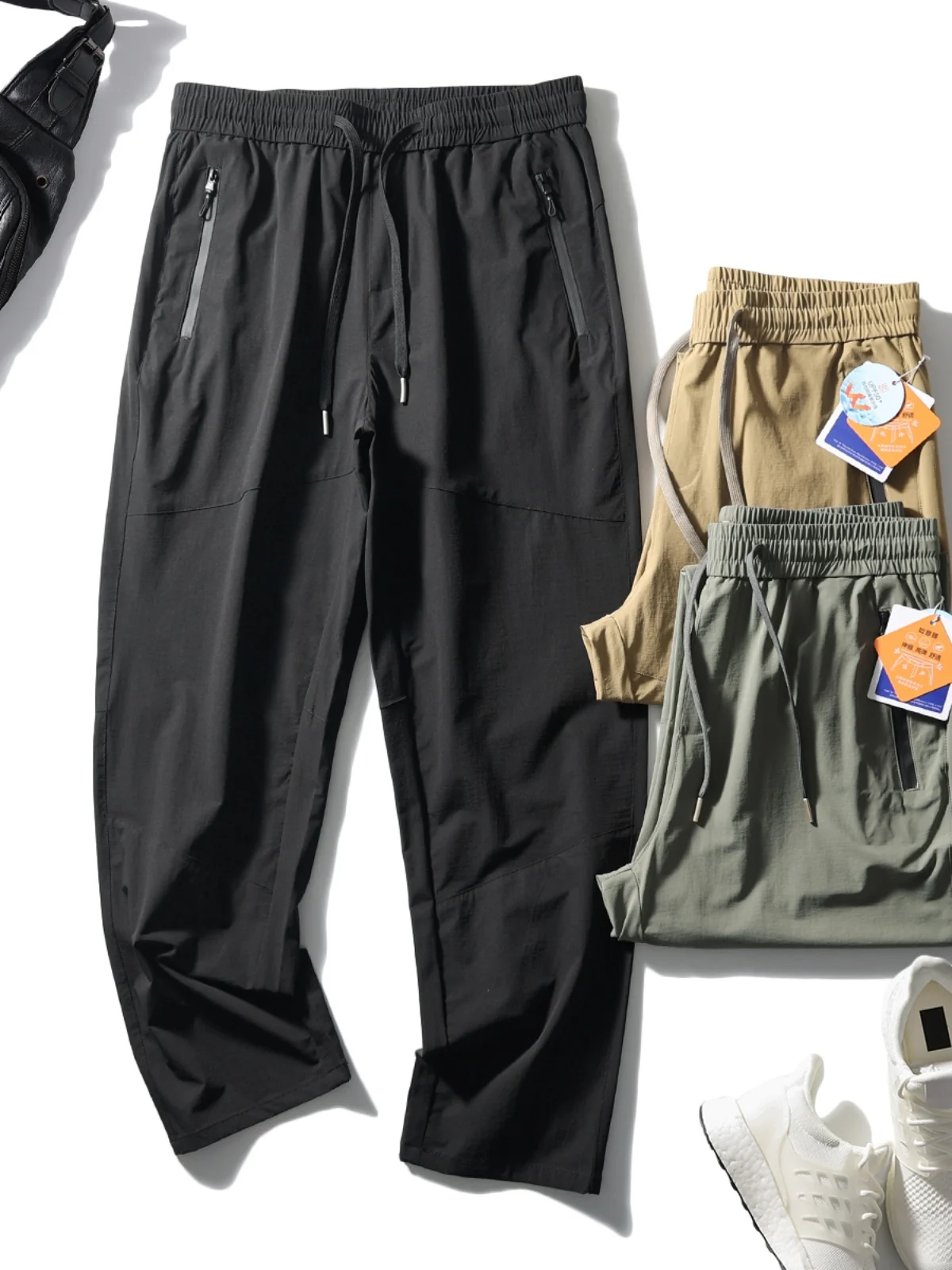 

Технологичные водонепроницаемые дышащие брюки из ткани UPF50, 3D-крой, мужские, тонкие, из ледяного шелка, эластичные, прямые, повседневные, модные, городские, стильные, летние