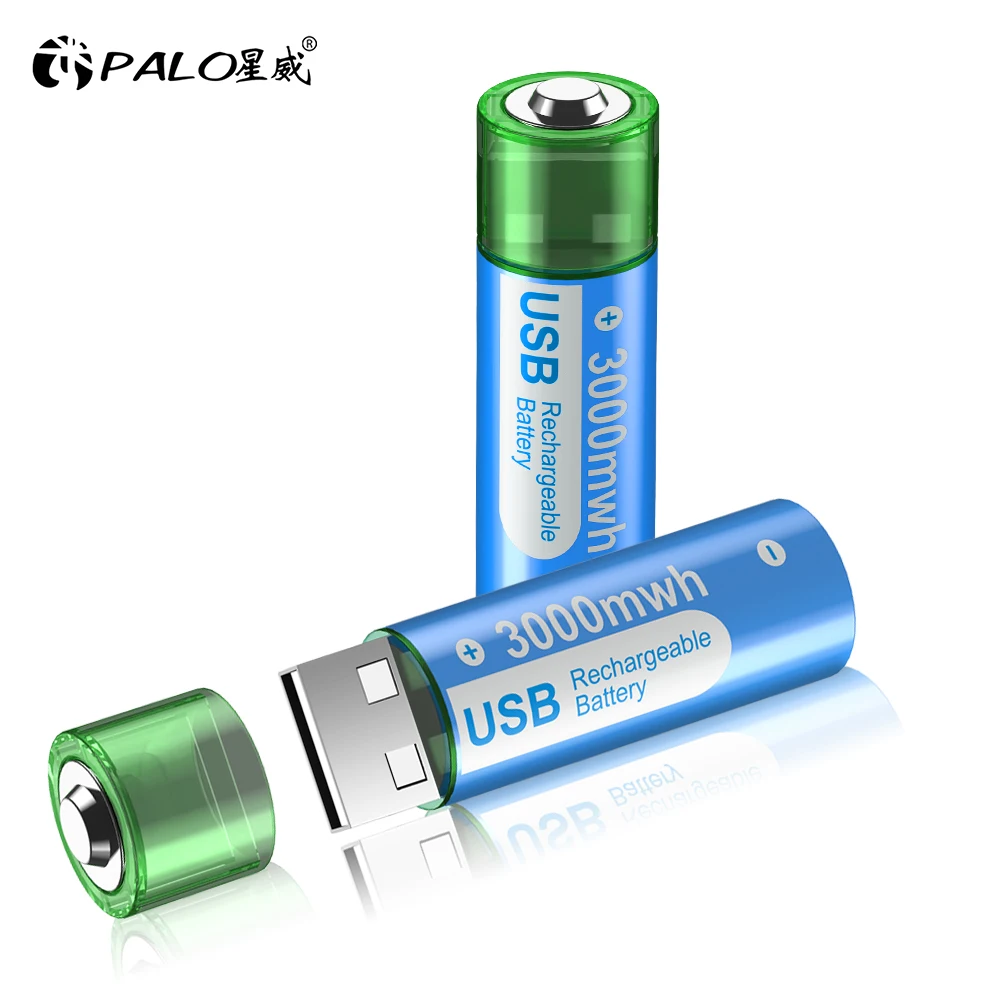 PALO 3000mWh 1.5V AA USB Rechargeable Lithium batteries 1.5V 2A AA Li-ion battery HR6 USB Port Charging Battery With Battery Box