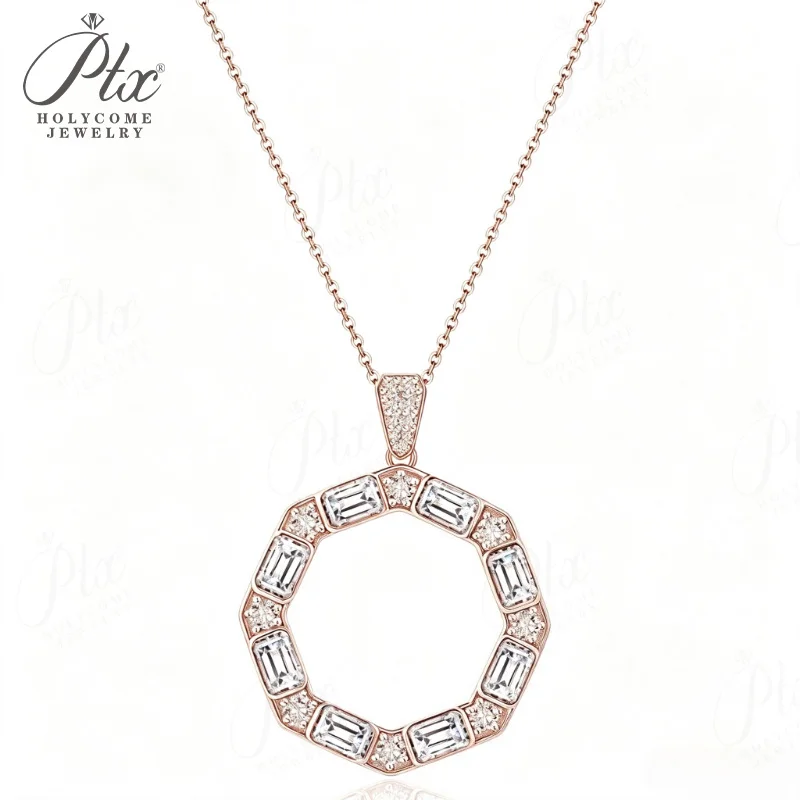 Moissanit-Halskette Baguette-Schliff 925 Sterling Silber Achteckiger Kreisanhänger Hohlkreiskette Luxus-Schmuck Geschenk für Frauen – Detail 2