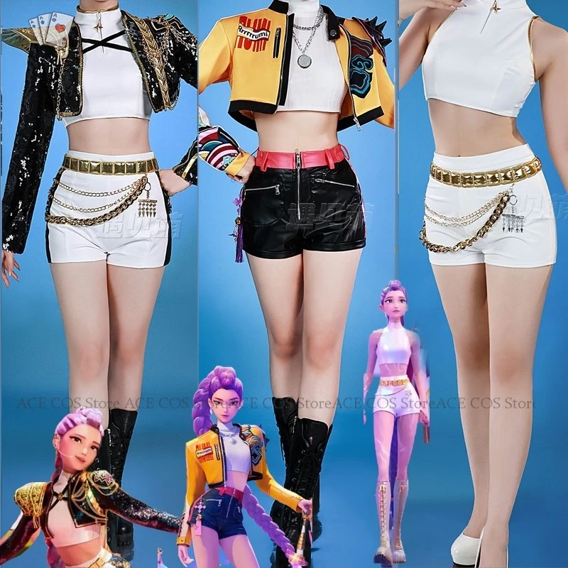 

Huntrix 3-стильный костюм для взрослых и детей K-Pop Mira Rumi Zoey, охотники на демонов, черный, белый цвет, женский сценический наряд