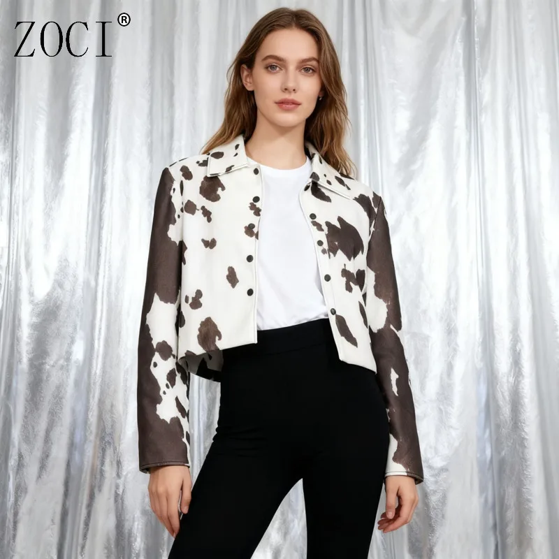 

ZOCI женские короткие куртки нестандартной формы с пятнистой строчкой, уличное стильное женское пальто с длинными рукавами и лацканами, новинка осени 2023 г.