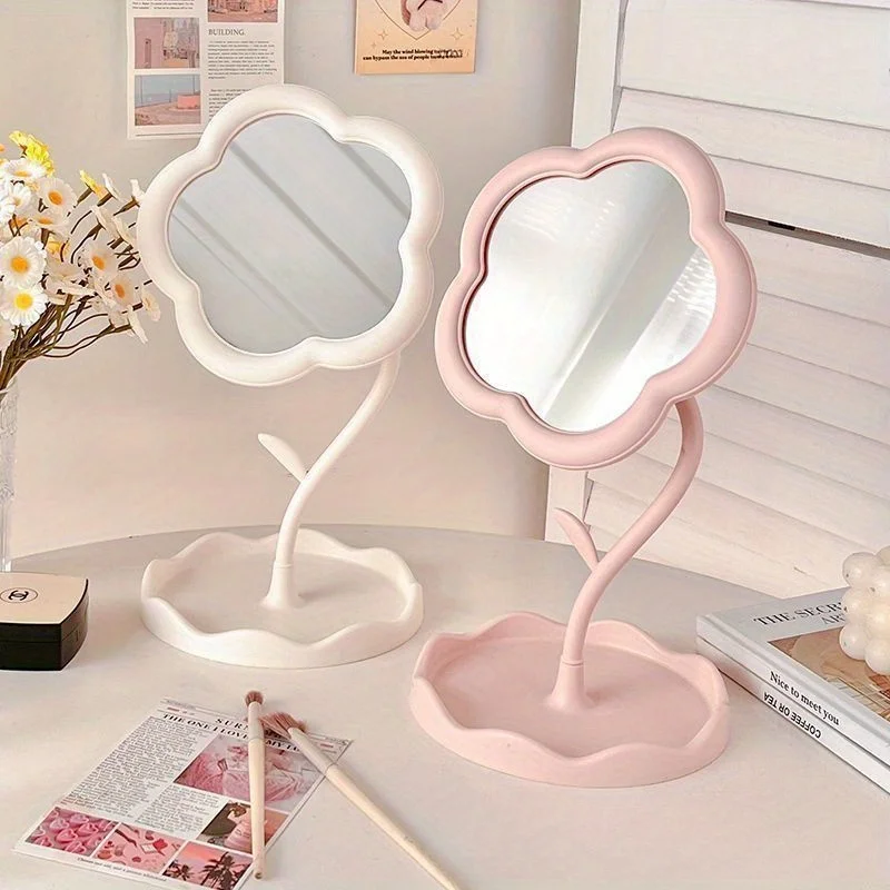 Ins Style Cute Flower Makeup Mirror, 360° Rotatable Vanity Mirror, High-value Desktop Cosmetic Mirror for Dorm Bedroom