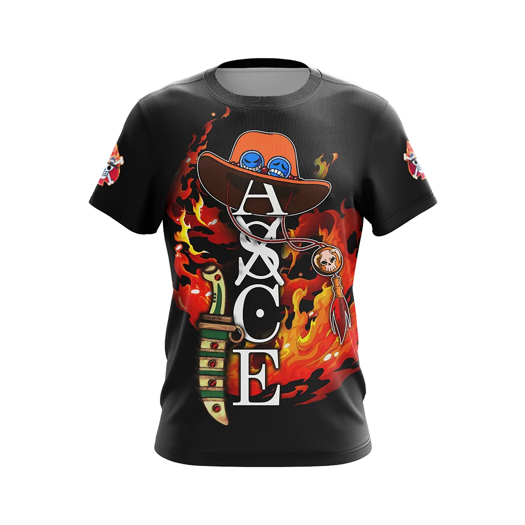 One Piece Ace 3D All Over Print T-shirt Men Women Fire Flame Skull Anime Graphic Short Sleeve Pirate Cosplay Streetwear Tee