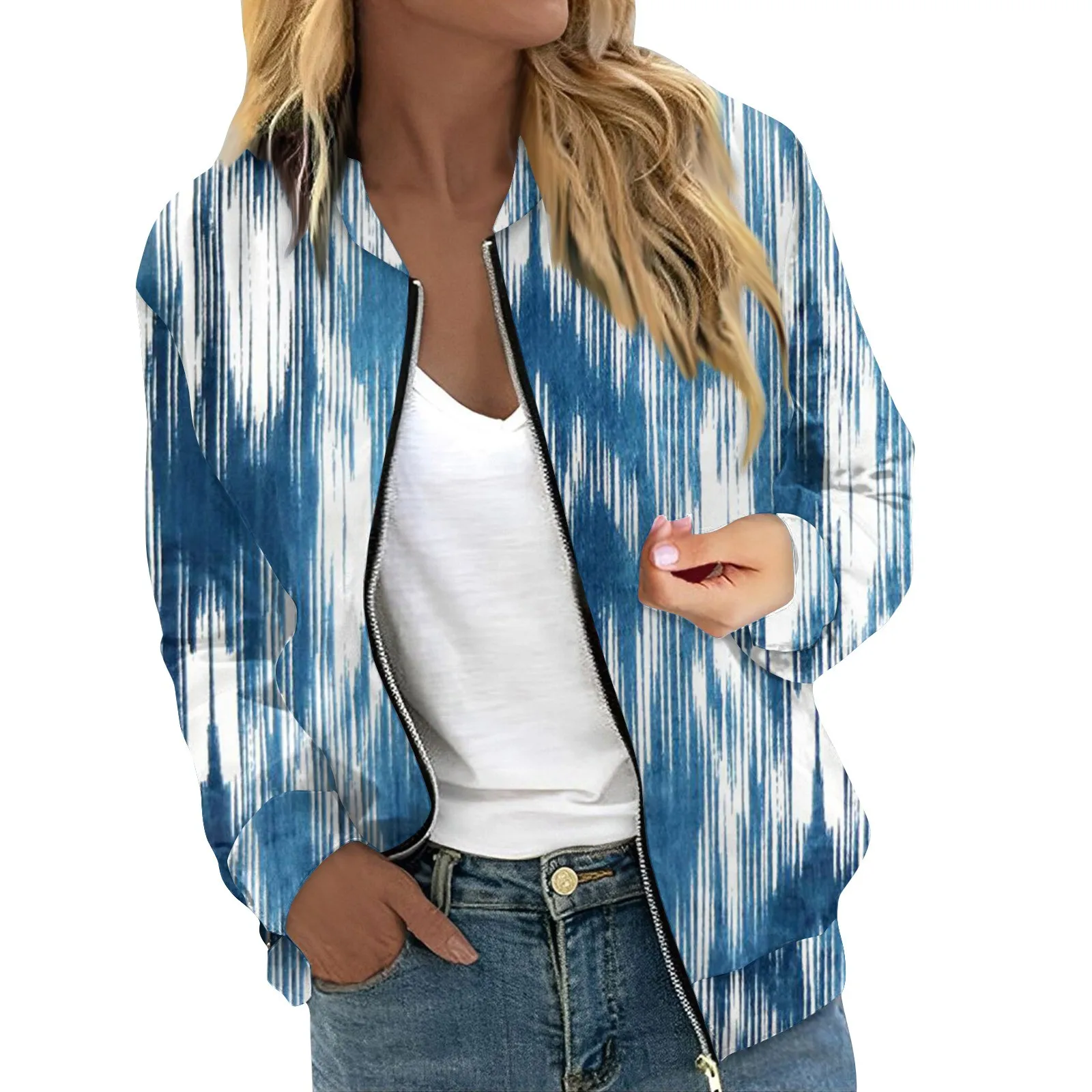 

Women'S Outerwear Print Long Sleeve Casual Zipper Tops 2323 Trendy Cardigan Shirt Slim Jacket For Women Chamarras Para Mujeres