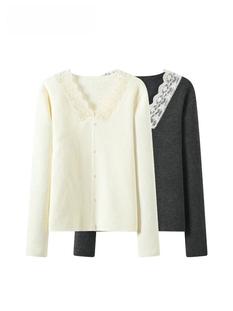 

Loose Knitted Long Sve V-Ne Women's Inner Wear Spring plus Size Slimming Casual Faion Gentle Sle Thiened Knit Top