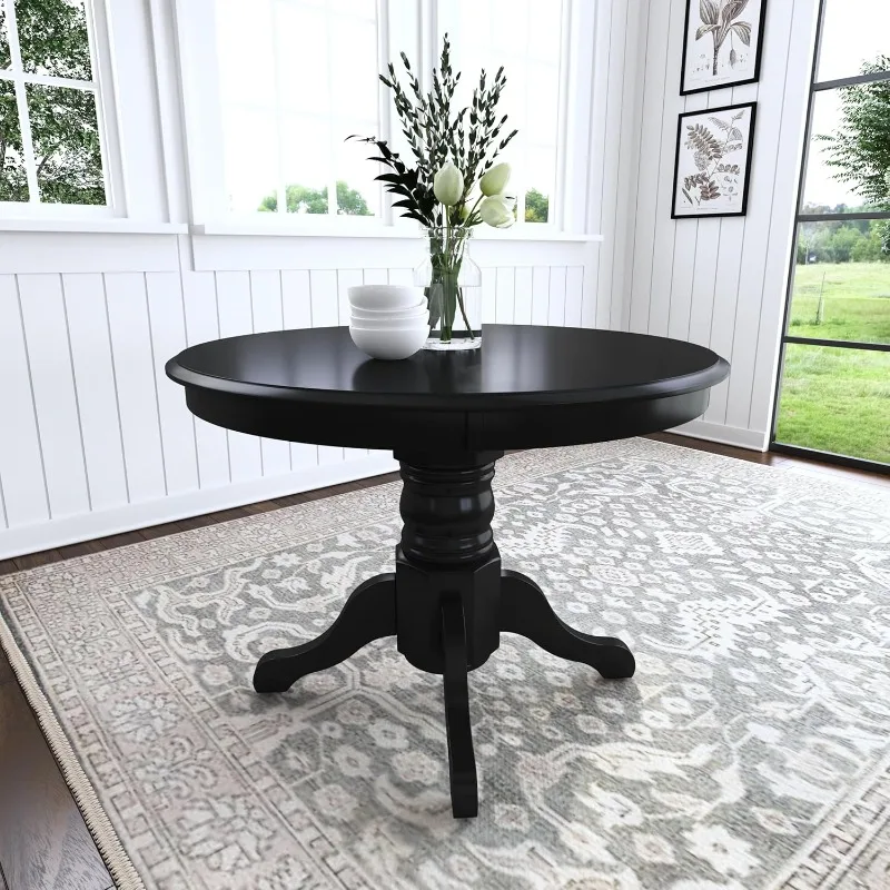 Classic Black Round Pedestal Dining Table Suited for Small Rooms and Can As A Coffee Bar for Daily Life Get Together with Friend