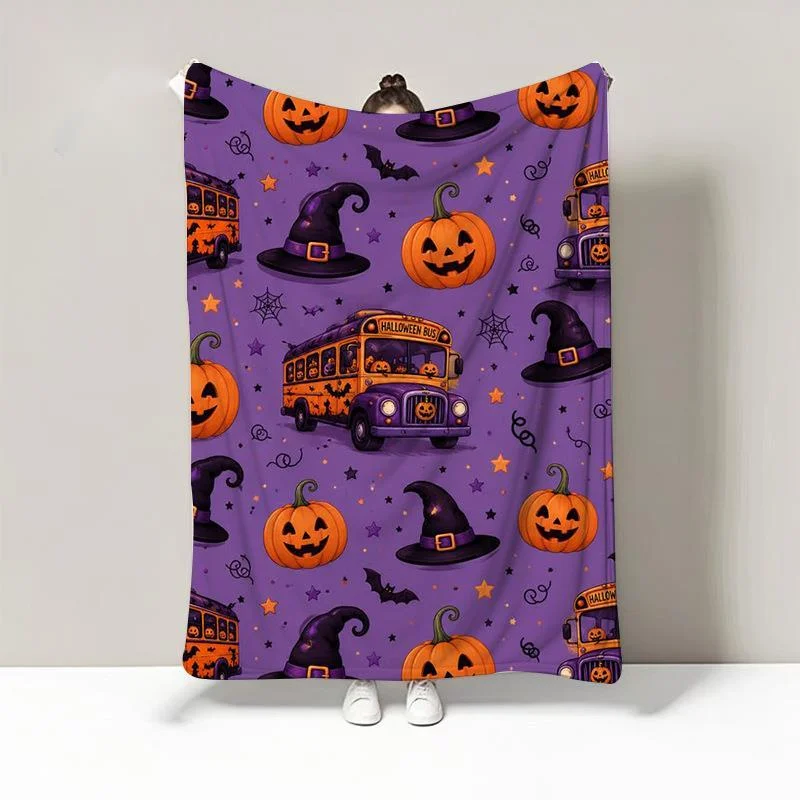 150x200cm Halloween Flannel Blanket Pumpkin Ghost Printed Soft Throw Nap Air Conditioning Sofa Bed Office Travel Couch Cover
