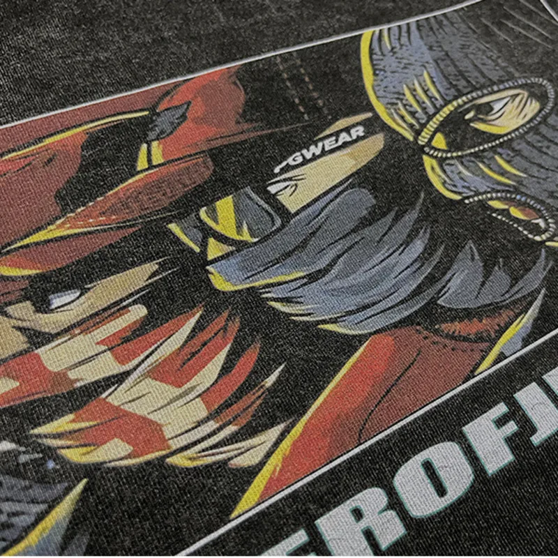 Camiseta de gran tamaño para hombre, ropa de calle estilo Hip Hop, con estampado de sombra de rayos negros lavados, Retro, Harajuku, de algodón, 2024