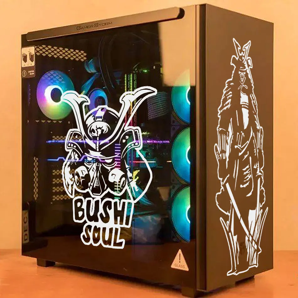 Japanese Samurai Vinyl Stickers for PC Case,Personality Decor Graffiti Decals for Atx Computer Chassis Skin,Waterproof Sticker