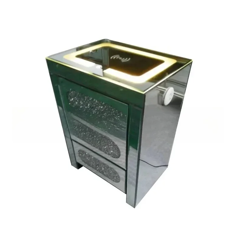 Light Luxury Mirror Bedroom Three-pump Locker Fashionable Smart Table Multi-function Wireless Charging Rhinestone Bedside Table