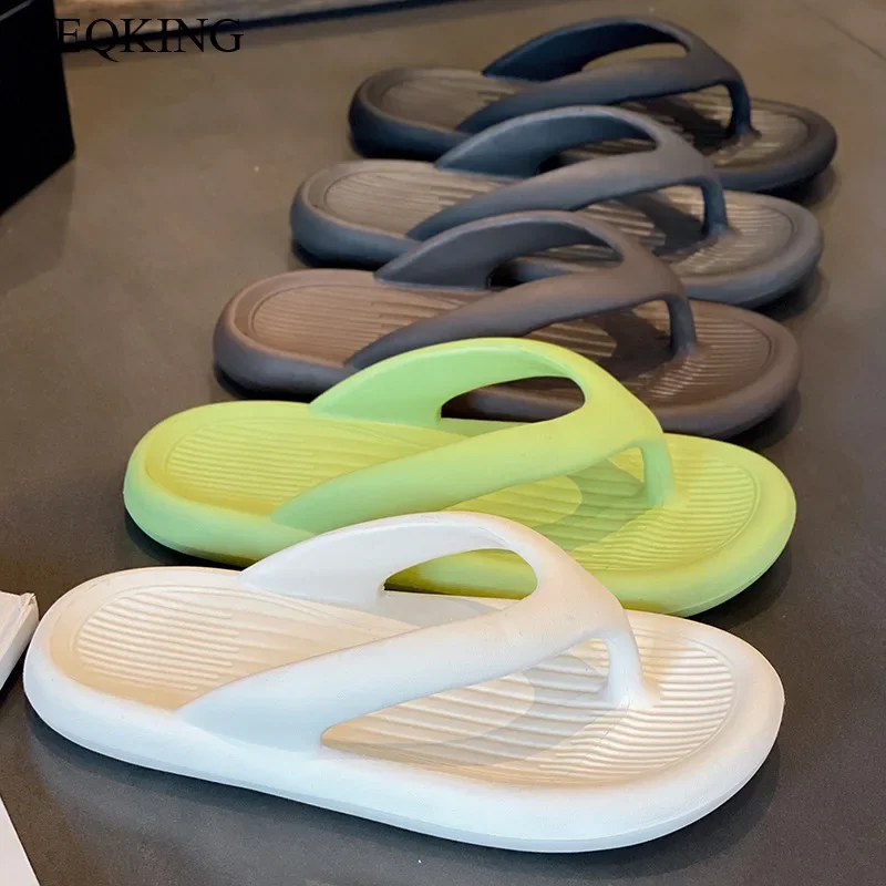 VEQKING Summer Slippers, Solid Flip-flops Outside Wear Fashion Slope Heel Heightening Beach Slipers Clip Feet Shoes