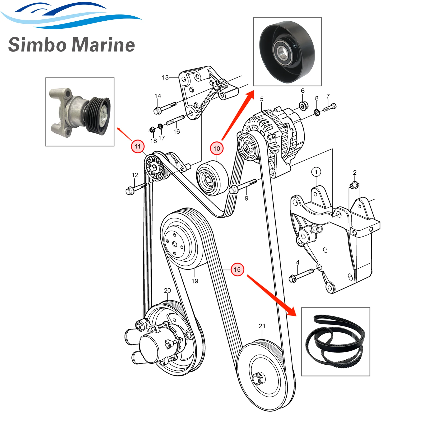 Serpentine Alternator Drive Belt Kit Compatible with Volvo Penta 4.3 5.0 5.7 L Series Motors Repalce 3817287 3861009 3885250
