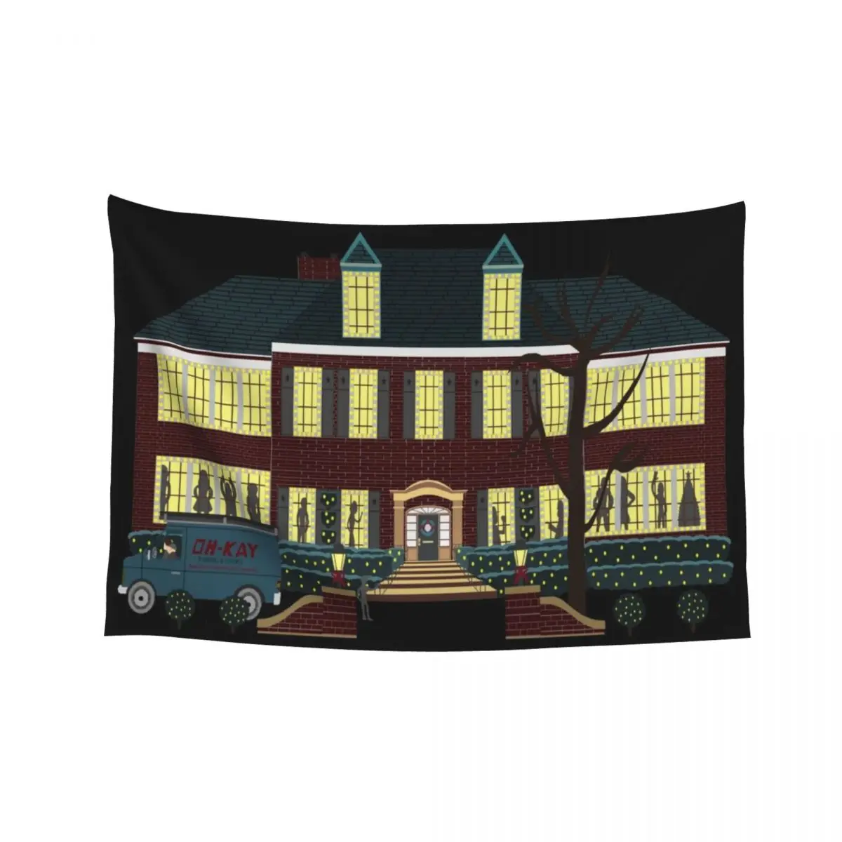 

home alone house at night shadows dancing in the window Tapestry Outdoor Decoration Bedroom Decoration Wall Deco Tapestry