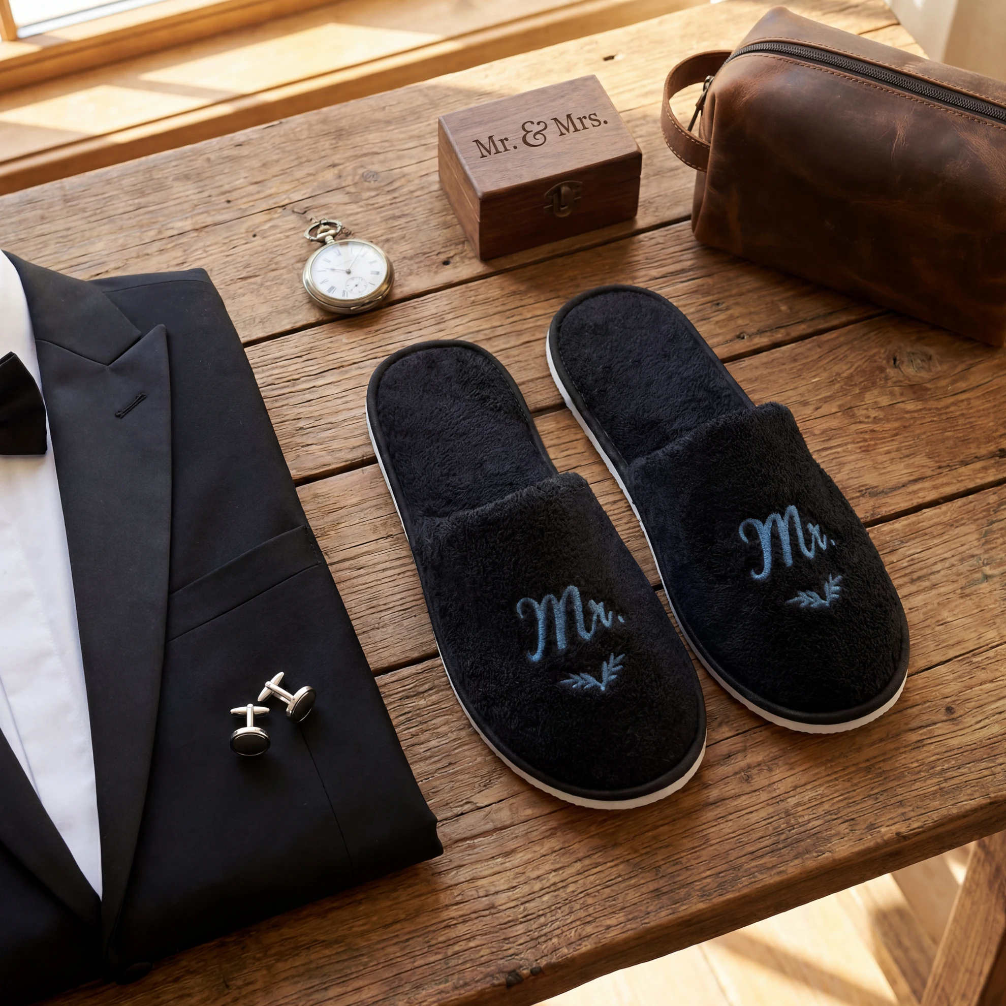 Mr & Mrs Embroidery Slippers With Close-toe, Set of 2, Suitable For Bachelorette Decorations, Wedding Day Footwear image 2