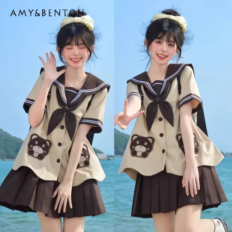 

2025 Japanese Summer JK Original Cartoon Print Sweet Cute Uniform Short-sleeved Sailor Suit For Female