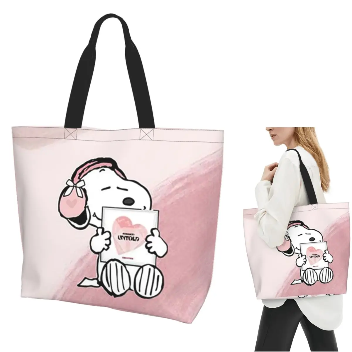 

Сумка-тоут для покупок Snoopy Peanuts, парусиновая сумка на плечо большой вместимости, продуктовая сумка для покупок для женщин