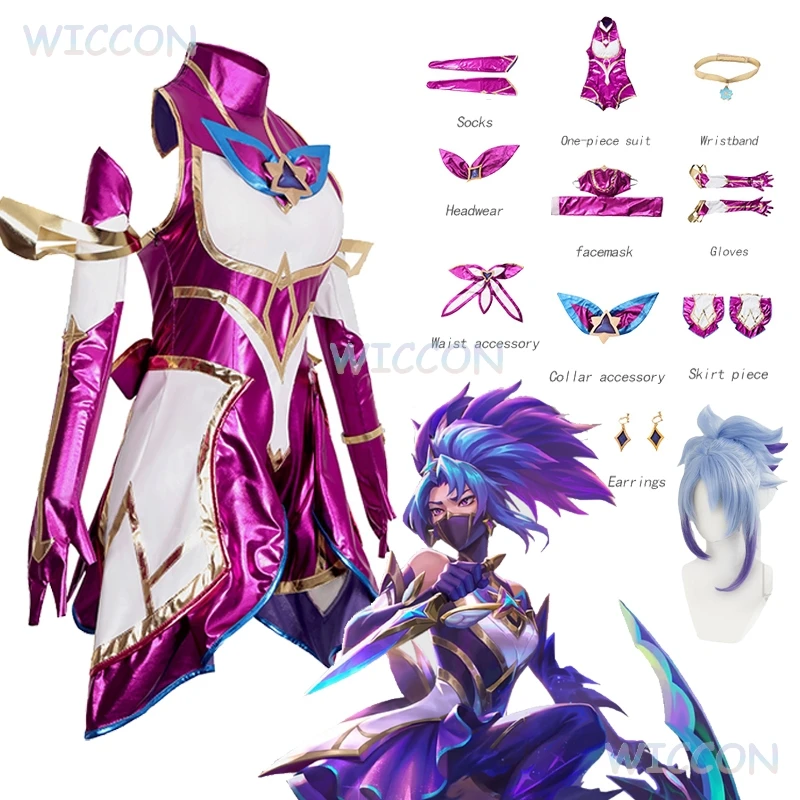 

LOL Akali Cosplay Costume Wig Star Guardian Akali Uniform Anime Game League of Women Legends Dress Halloween Party Event Outfits