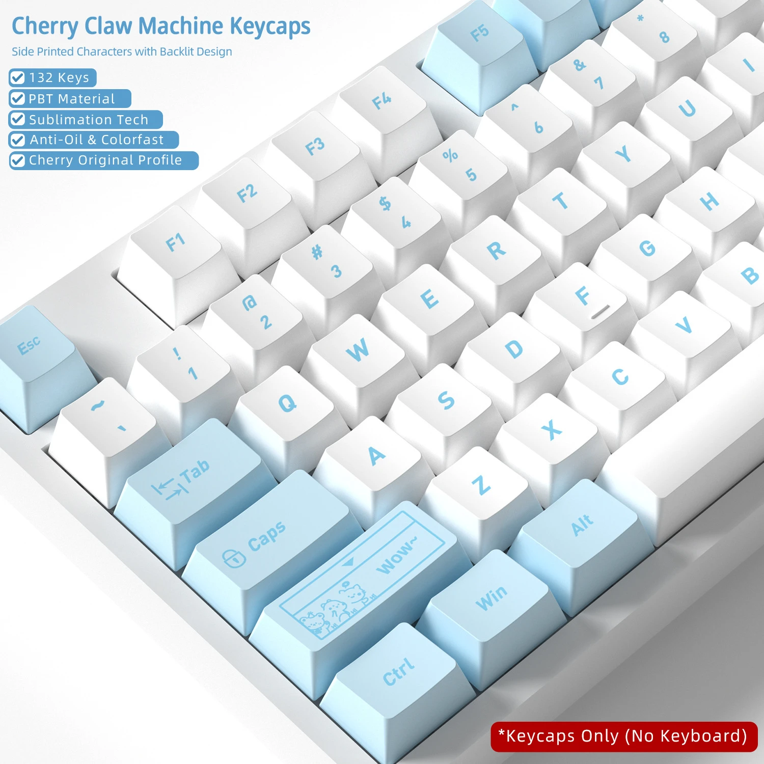 Claw Machine Keycaps 132 Keys PBT Material Keycaps Cherry Profile DYE-SUB For MX Switch Wooting Mechanical Keyboard Keycaps