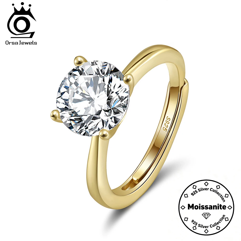 

ORSA JEWELS 100% Moissanite Diamond Ring Female 925 Silver Solitaire Ring Wedding Band Round Cut Finger Ring Certified SMOR03