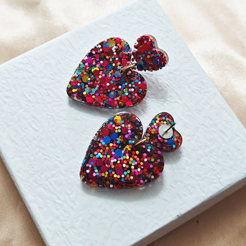 Customized heart-shaped pendant earrings in various colors, handmade women\'s earrings, jewelry, large and long earrings, jewelry