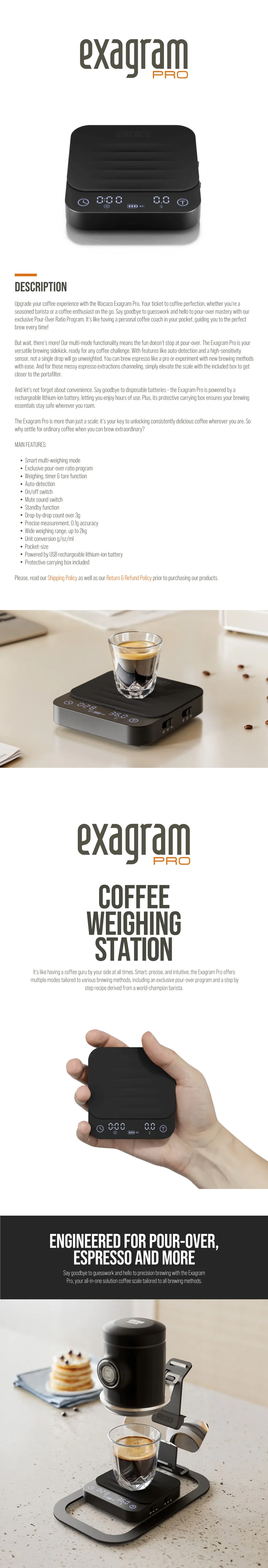 WACACO Exagram Pro Coffee Scale with Timer, 0.1g Precise Graduation, Portable Pocket Scale with Silicone Pad