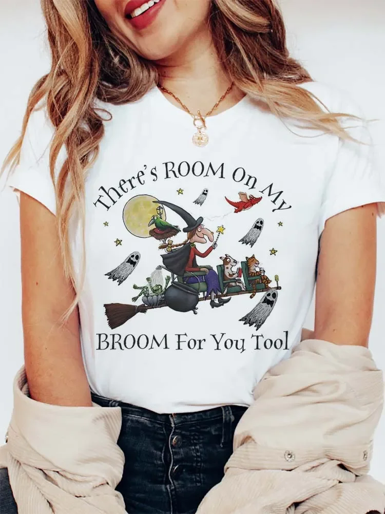 Short Sleeved T-Shirts There Room On My Broom For You Too Teacher Printed Top Fashion And Popular Pattern Women's Halloween T-Sh