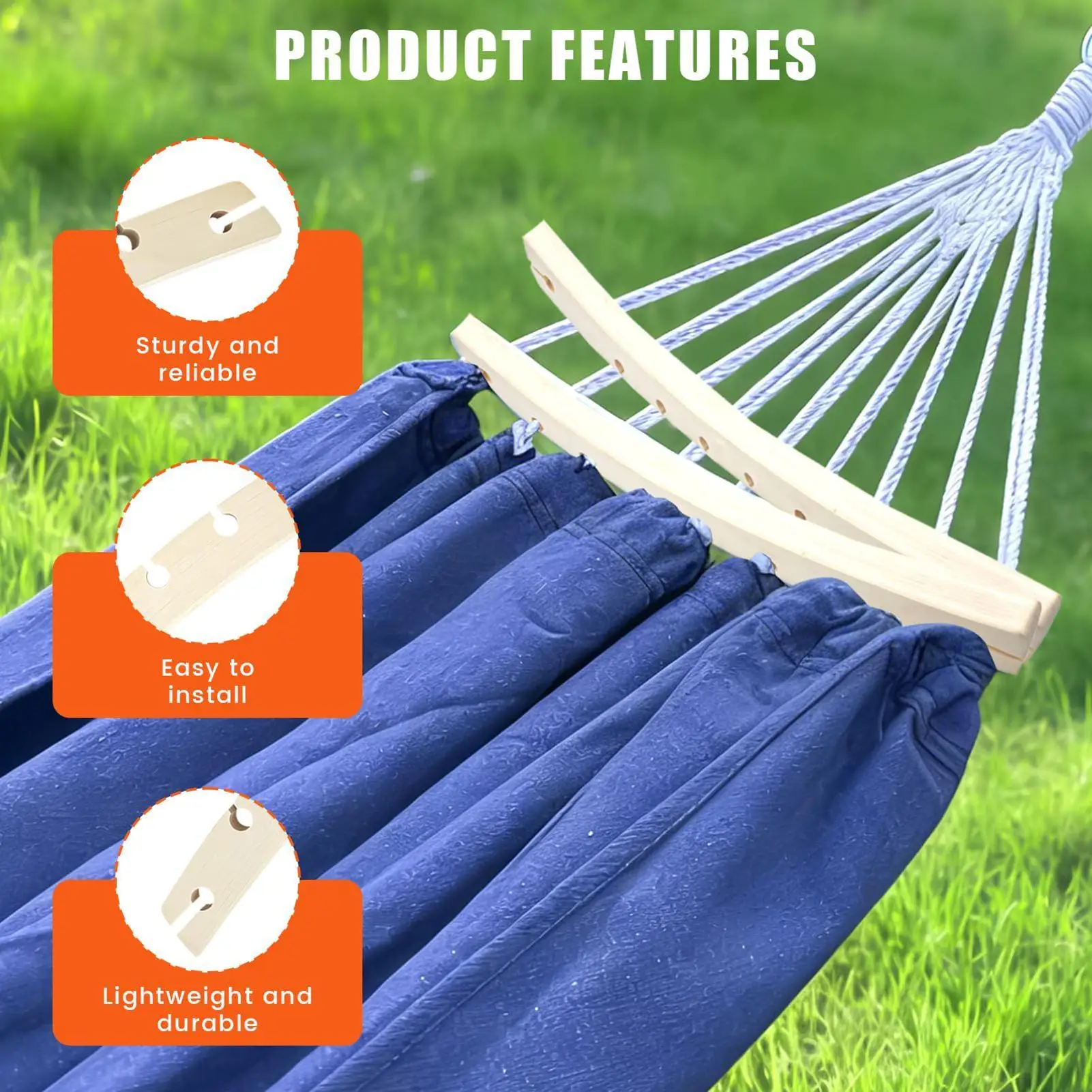 2 Pieces 10-Hole Wooden Hammock Spreader Bar Swing Crossbars Replacement Accessories for Outdoor Patio Camping Balcony Garden