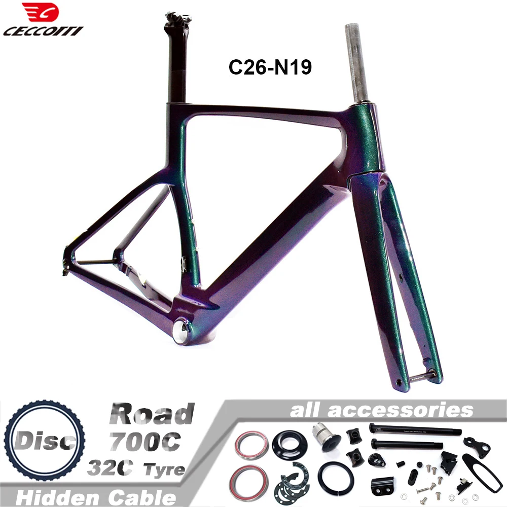 CECCOTTI RF26 Model 700C Carbon Road Bike Frame with Disc Brake And Full Inner Cable design Coustomized Color Bicycle Frameset