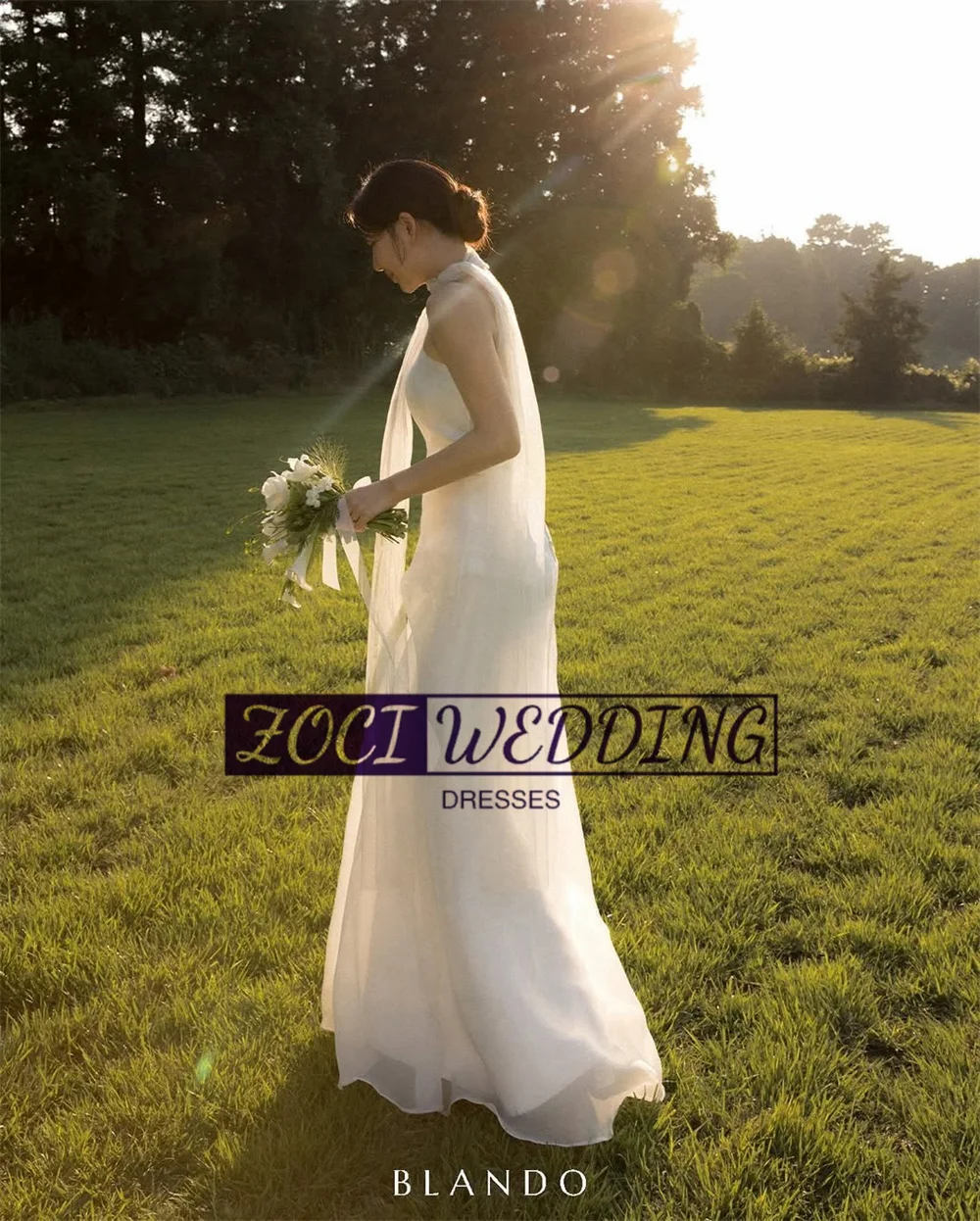 Zoci eleganti abiti da sposa coreani senza spalline con mantella foto sparare abiti in organza abito da sposa da giardino con corsetto personalizzato