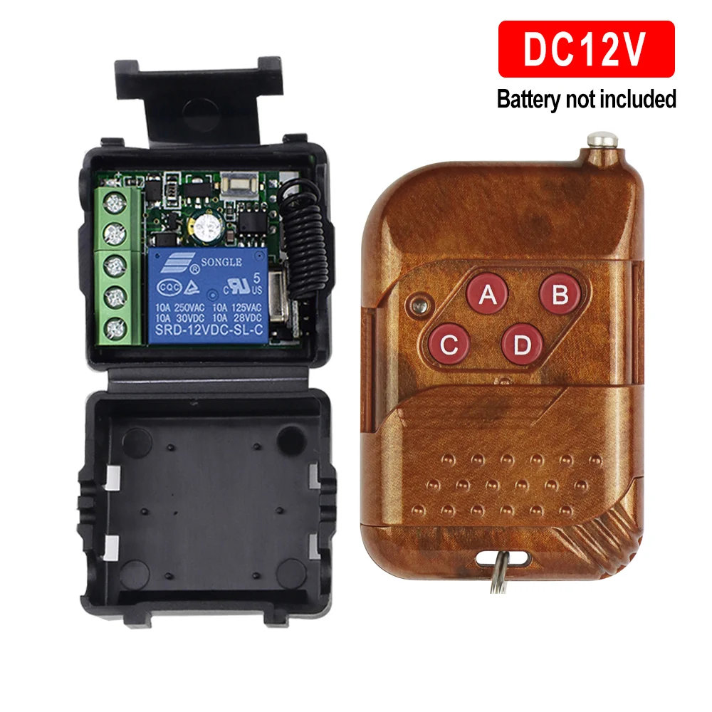 DC 12V 24V 10A 1 Channel RF 433MHz Wireless Remote Control Light Switch 10A Relay Output Radio Receiver Module + Transmiter