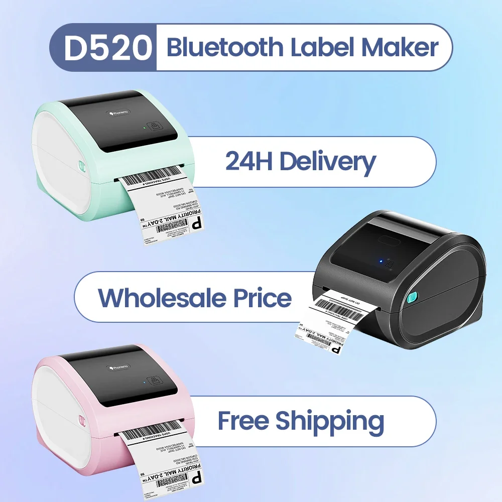 Wireless Bluethooth Shipping Printer Phomemo D520BT Thermal Label Printer for Small Business Package Label Maker for 100x150cm