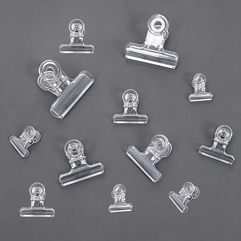 Clear Plastic Bulldog Clips Transparent Round Hole Paper Clips Stainless Steel Spring Office Document Photo Fixing Clamp