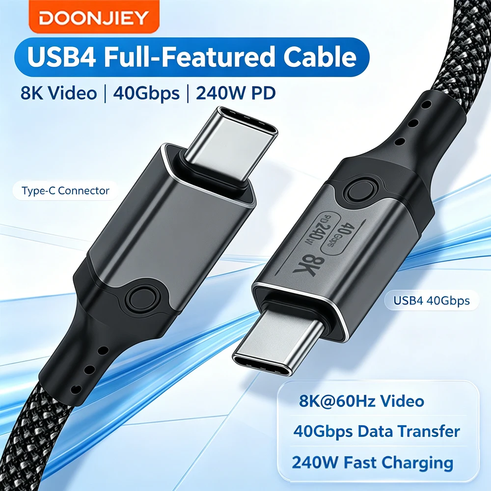 DOONJIEY USB 4 Cable 240W , Thunderbolt 4/3 Compatible 40Gbps Data Transfer, 8K@60Hz Video, USB C to USB C Fast Charging Cable