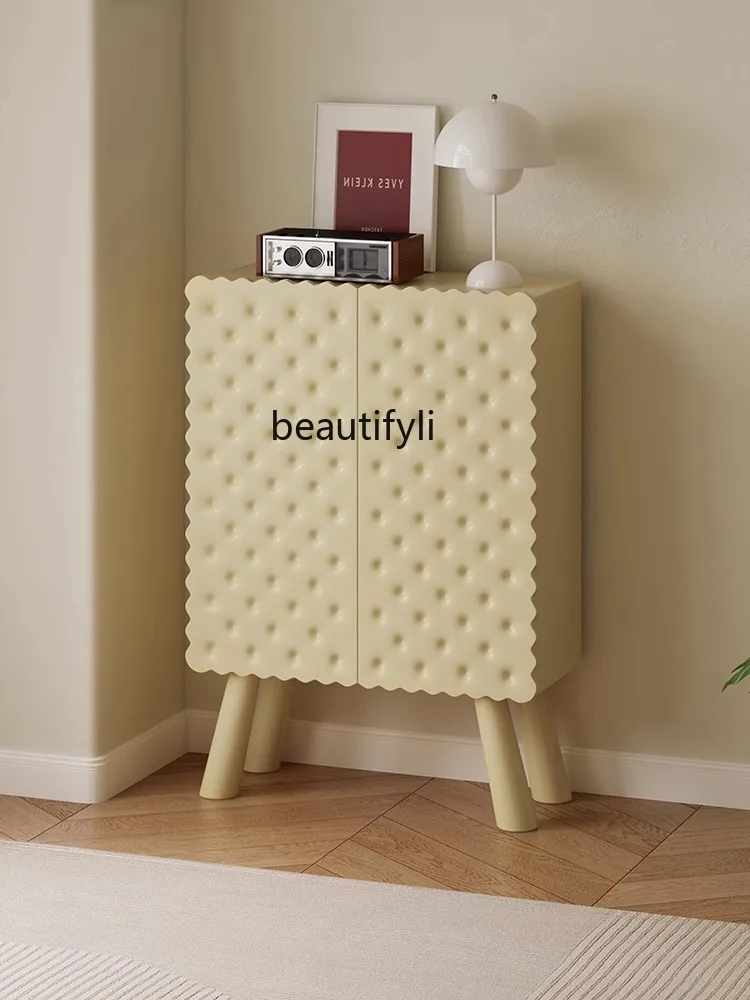 

Nordic Cream Style Biscuit Solid Wood Shoes Storage Cabinet Modern Simple Home Indoor Door Locker