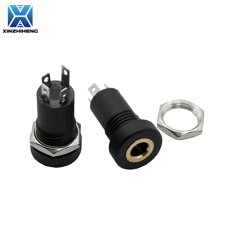 5PCS PJ392A 3.5MM Audio Jack weibliche Sockel 3/4 Pole Stereo Lötplatte Mount Stecker mit Muttern PJ391 PJ-392A 3/4Pin Schwarz