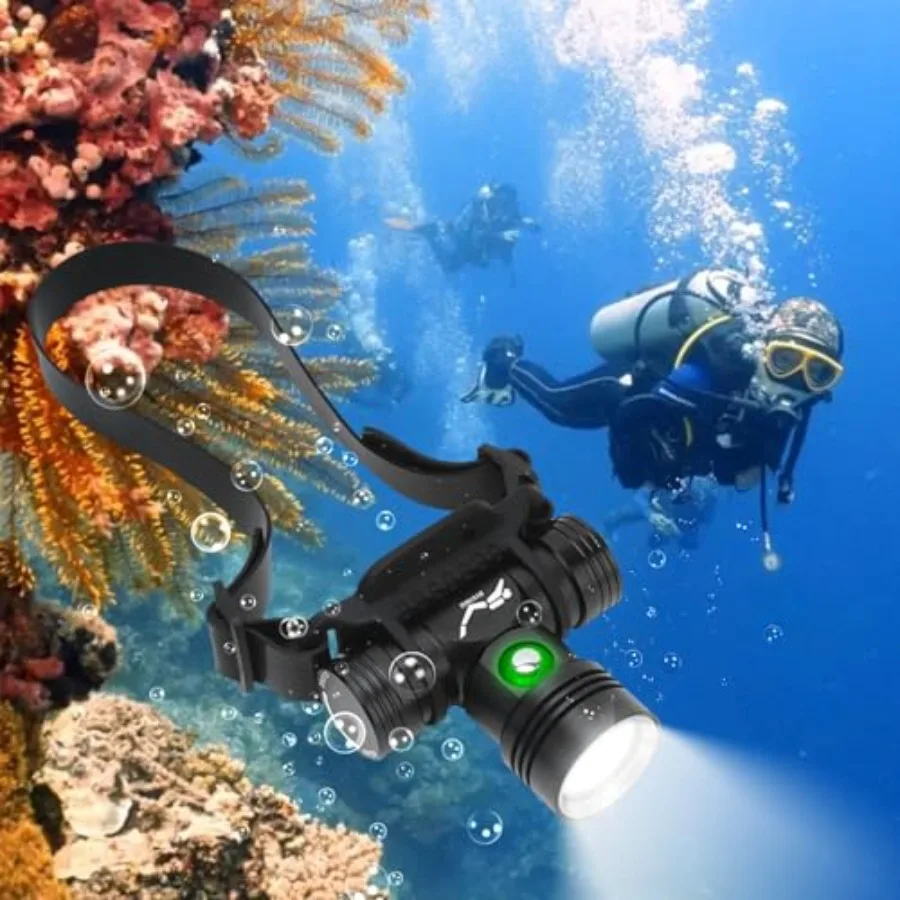 

Перезаряжаемый налобный фонарь для дайвинга, водонепроницаемый IPX8, подводный фонарь с 3 режимами и индикатором заряда, высокая светоотдача