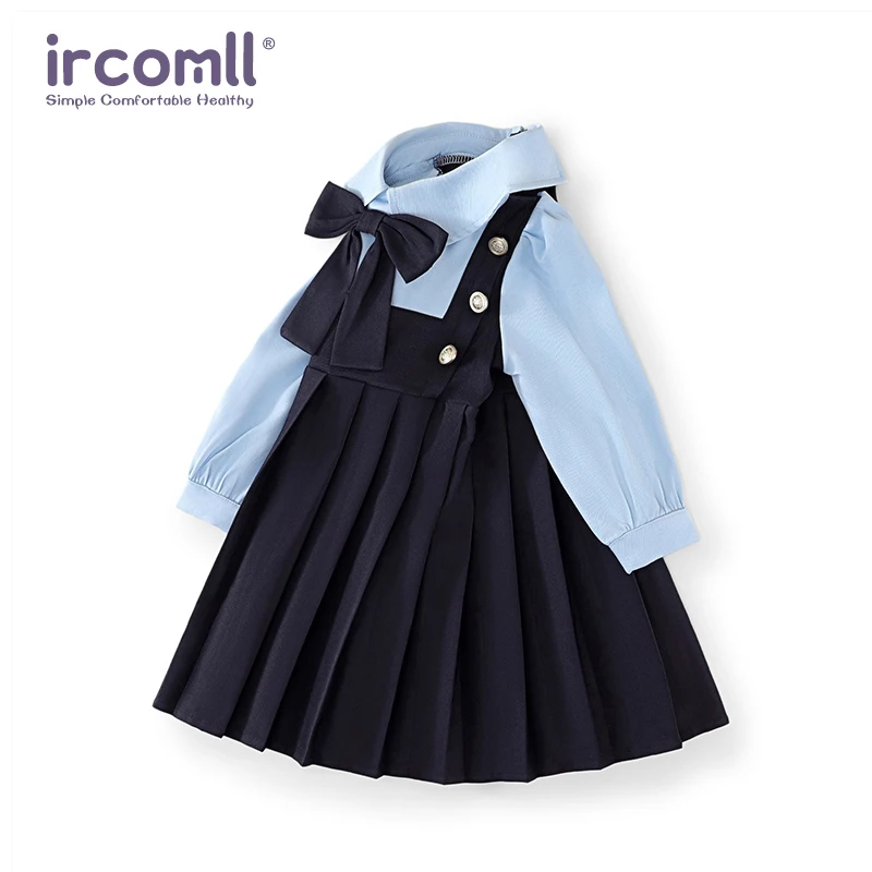 

2025 Newest Korean College Style Girls Princess Dres Patchwork Kids Dress Fake Two-Piece Set Princess Dress Toddler Girl Clothes