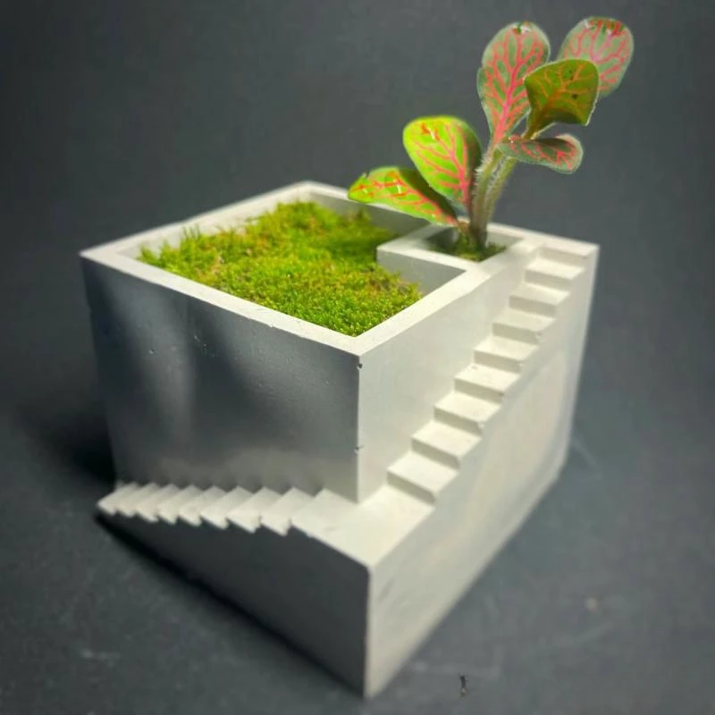 Maceta de plantas suculentas con forma de escaleras cuadradas, maceta de arcilla de cemento, molde de silicona, taza de vela de hormigón, moldes de