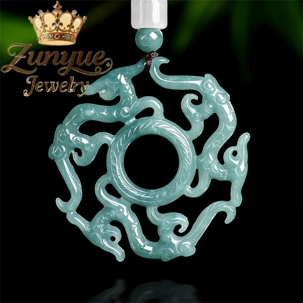 

Натуральный подлинный жадеит класса А, ледяного синего цвета, с полым узором в виде дракона, кулон, роскошное модное ювелирное изделие, изысканный подарок