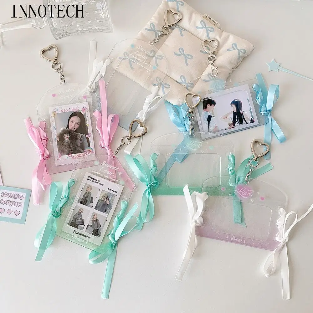 

С брелком DIY лента держатель для фотокарт ПВХ обложка для карт любовь сердце кулон ID фото фоторамка подвесное украшение изображение