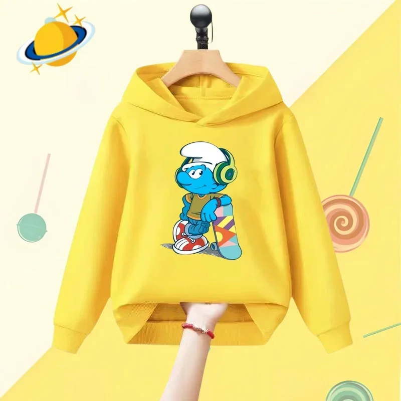 Smurf cartoon children's hoodie Harajuku cartoon print autumn and winter long sleeve sweatshirt Boys girls Kawaii casual top