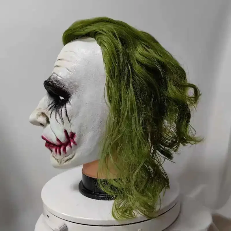 2024 o cavaleiro escuro coringa cosplay máscara de cabelo verde festa de halloween unisex adulto um tamanho máscara de látex palhaço morcego cavaleiro