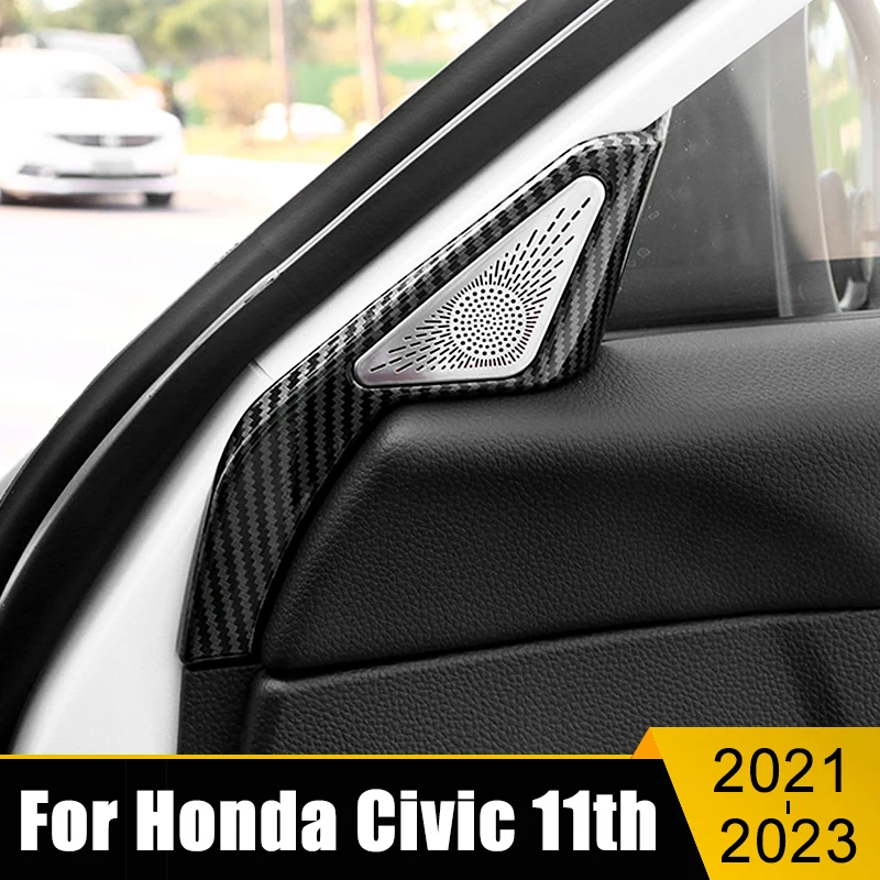 

ABS Carbon Fiber Car A Pillar Door Stereo Audio Speaker Cover Trim Stickers For Honda Civic 11th Gen 2021 2022 2023 Accessories