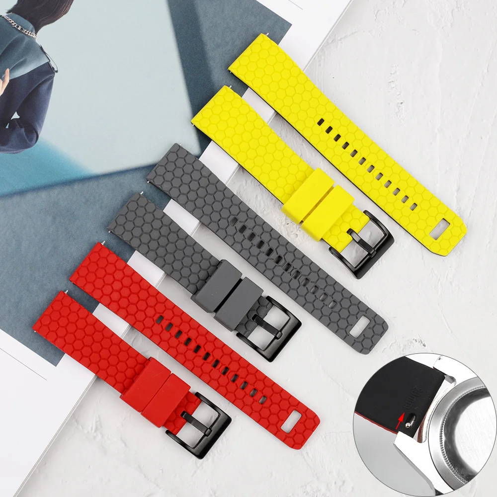 20mm 22mm Soft Silicone Watch Band for Huawei Breathable Waterproof Sport Watch Strap Honeycomb Pattern Replacement for Samsung