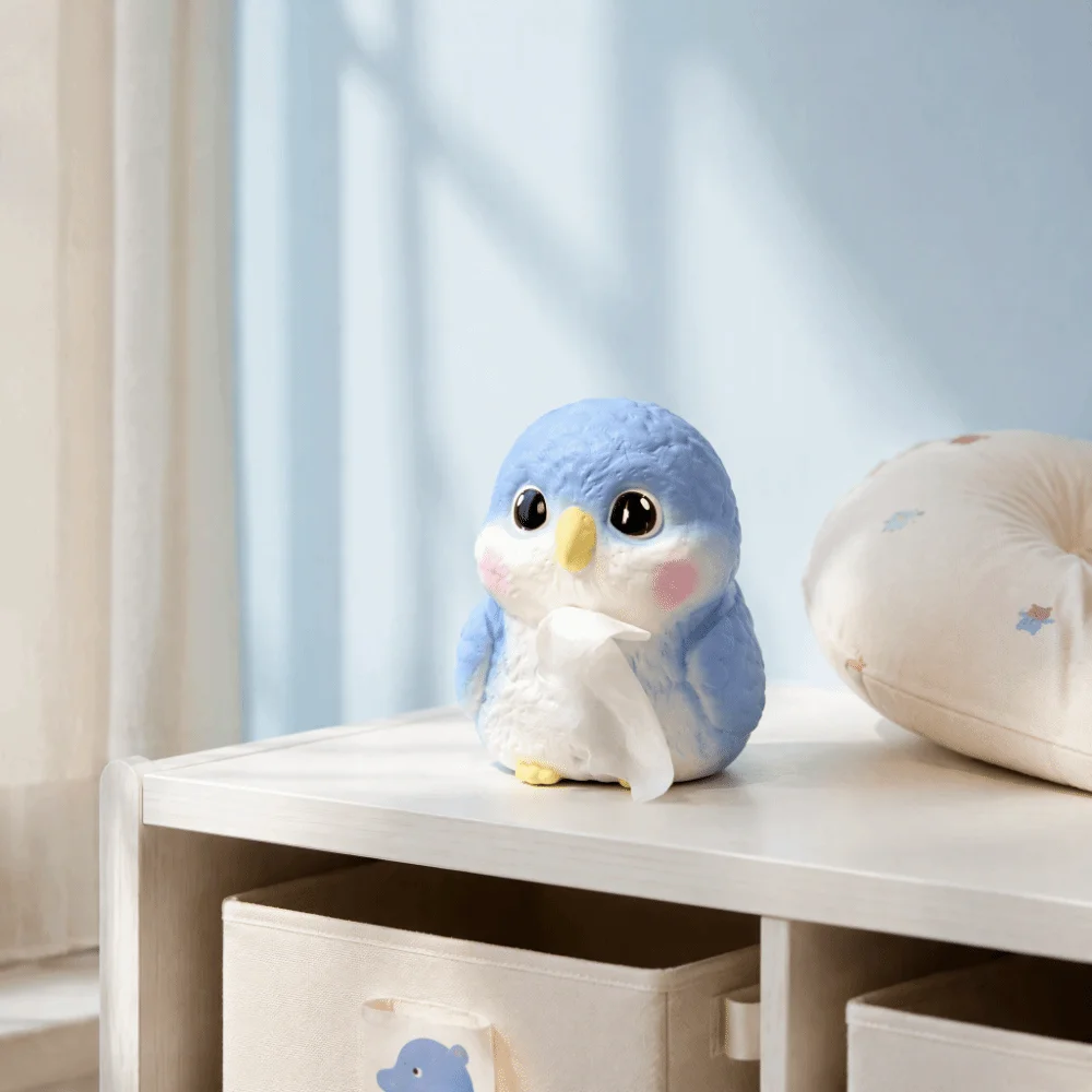 Creative Design Ceramic Tissue Box Ceramic Material Ornamental Style Desktop Tissue Holder Cartoon Blue Bird Home Decor